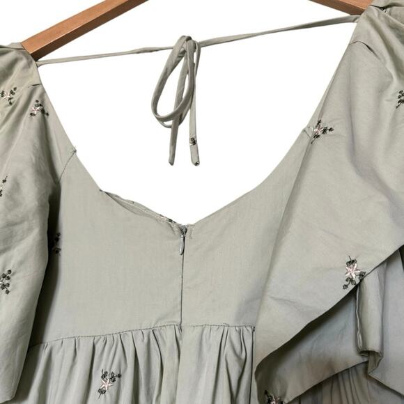 En Saison Womens Green Floral Embroidery Flutter Short Sleeve Mini Dress Size XS - Picture 5 of 8